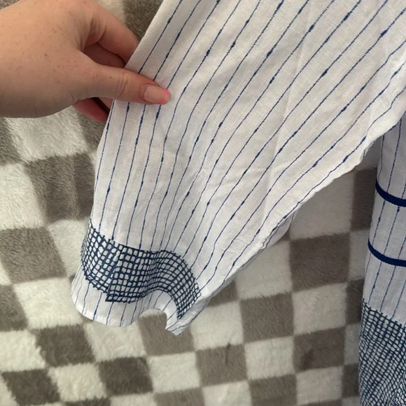 Terra Sj Apperal Large Blouse Shirt White Blue Linen Lagenlook - Picture 7 of 13